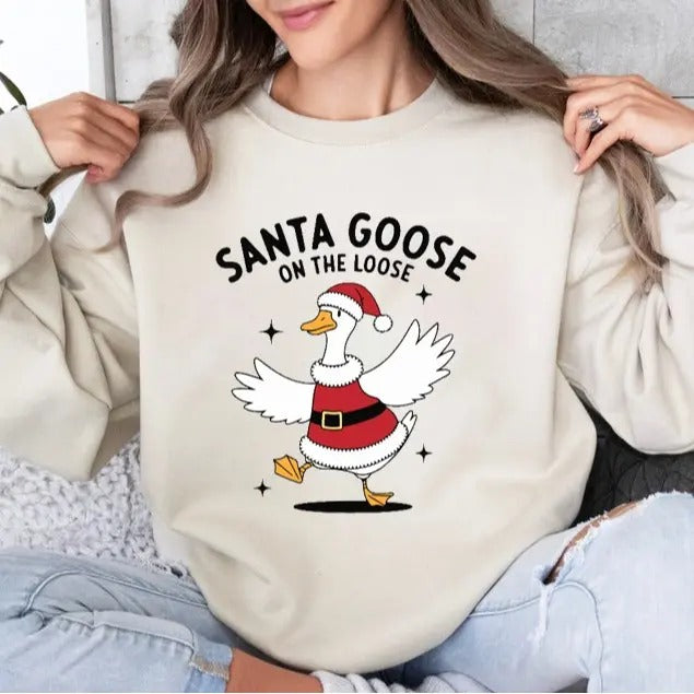 Santa Goose On The Loose Shirt, Merry Goosemas, Cute Trendy Funny Christmas Silly Goose Shirt, Silly Goose, Goose Shirt,...