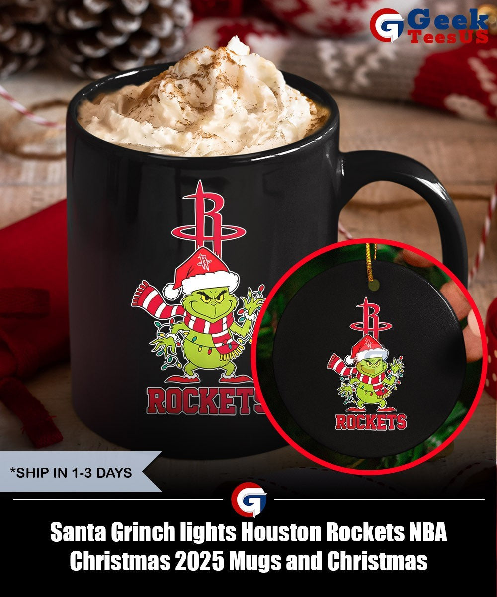 Santa Grinch lights Houston Rockets NBA Christmas 2025 shirt