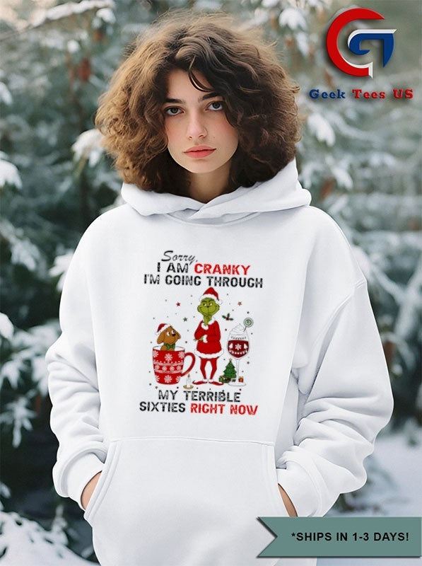 Santa Grinch sorry I am cranky I’m going through my terrible sixties right now Christmas shirt