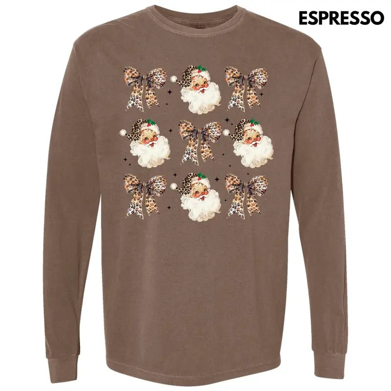 Santa Leopard Coquette Collage Long Sleeve Comfort Colors T-Shirt 'NLB' Hoodie, Sweatshirt | HypeDripTees.com