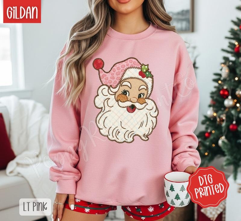 Santa Patch Sweatshirt, Trendy Women's Christmas Crewneck T-Shirts, Hoodie | HypeDripTees.com