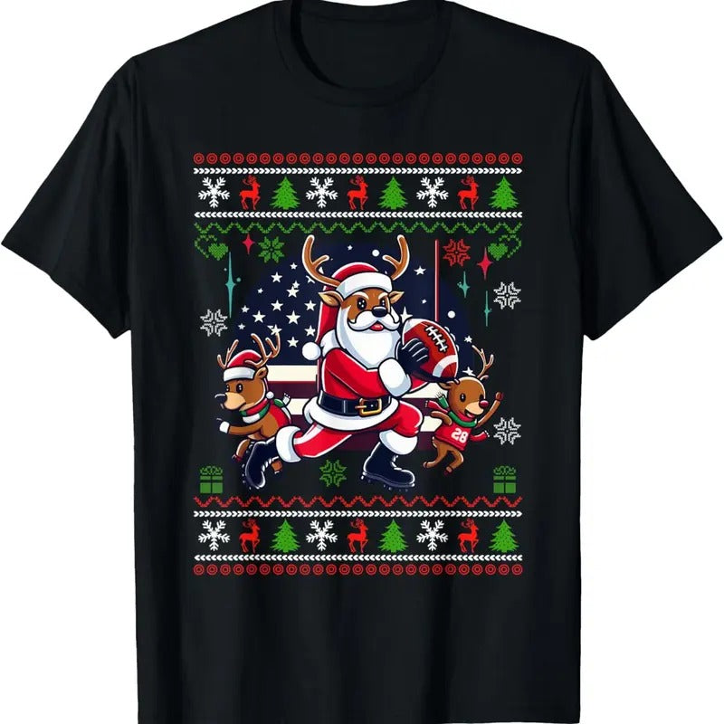 Santa Reindeer Play American Football Ugly Christmas Sweater T-Shirt Hoodie, Sweatshirt | HypeDripTees.com