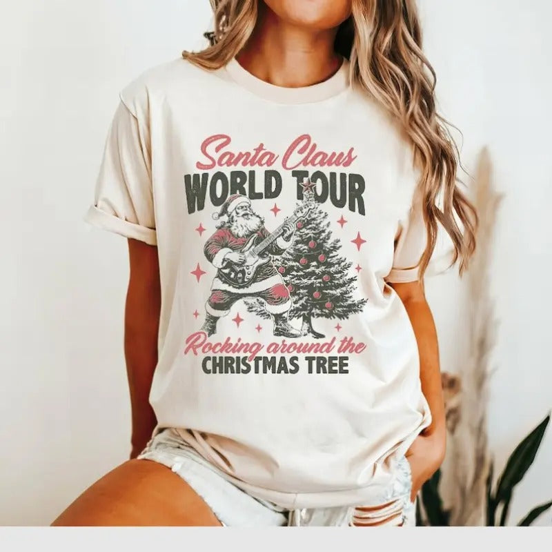 Santa Rocking Shirt, Vintage Santa Tshirt, Rocking Around the Christmas Tree, Retro Santa Claus, Christmas Santa Gift...