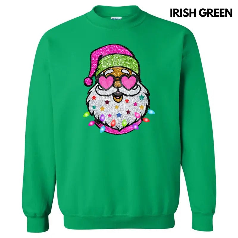 Santa With Sunnies FAKE Sequins Sweatshirt T-Shirts, Hoodie | HypeDripTees.com