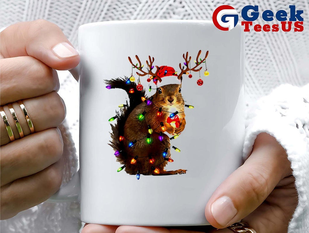 Santa hat Squirrel Lights Christmas shirt