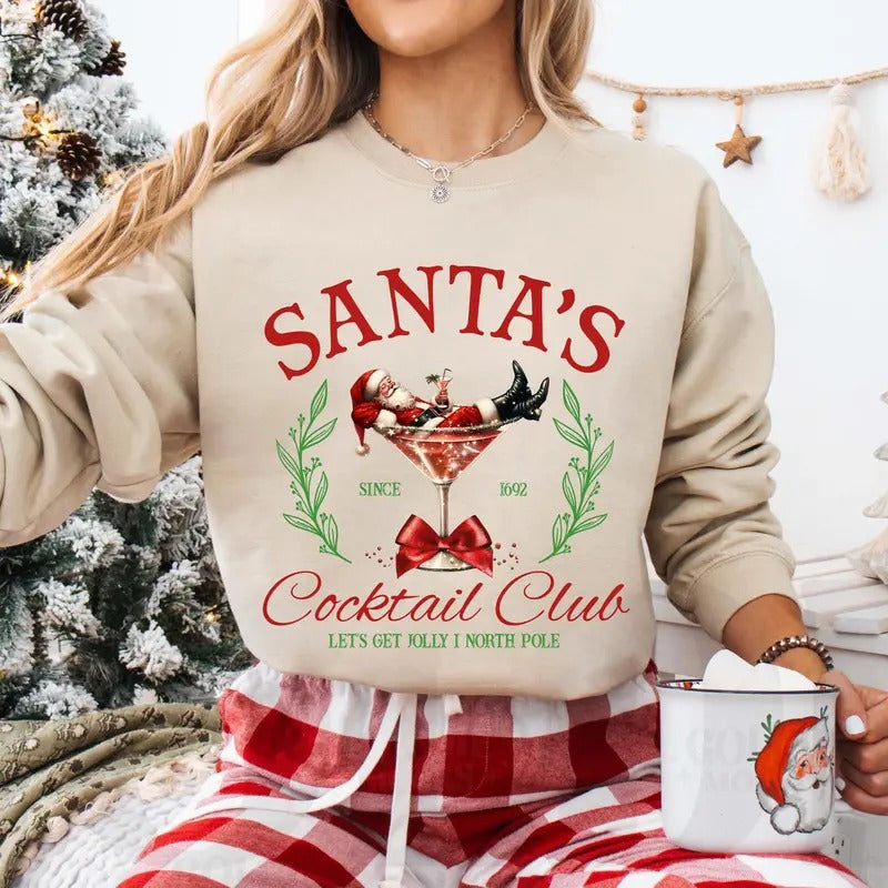 Santa's Cocktail Club Christmas Sweatshirt, Christmas Shirt, Funny Christmas Sweater, Espresso Martini, Dirty Martini,...