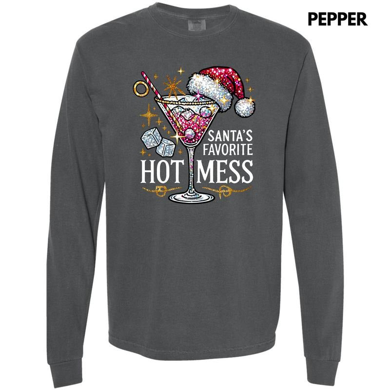 Santa's Favorite Hot Mess Long Sleeve Comfort Colors T-Shirt 'NLB' Hoodie, Sweatshirt | HypeDripTees.com