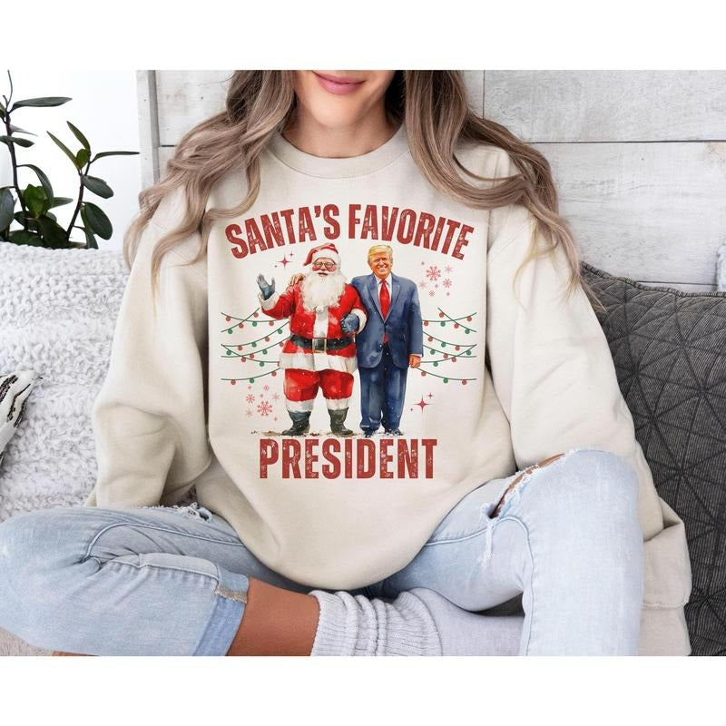 Santa's Favorite President Shirt, Humorous Trump Christmas Shirt Casual Comfort Hoodie, Sweatshirt | HypeDripTees.com