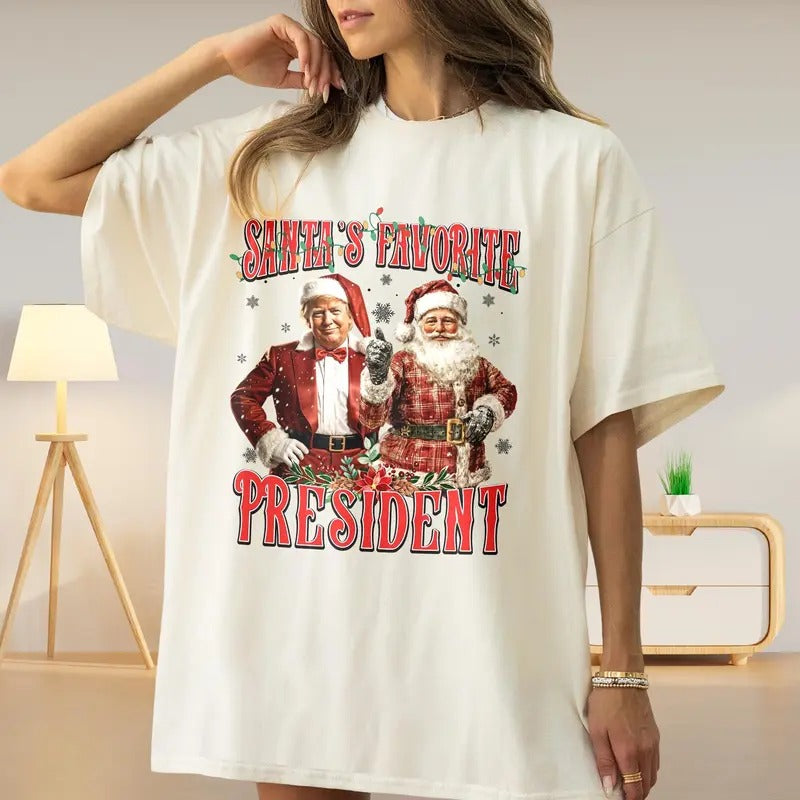 Santa's Favorite President Trump 2024 T-Shirt, Humorous Trump Christmas T-Shirt, Donald Trump 47th President Christmas...