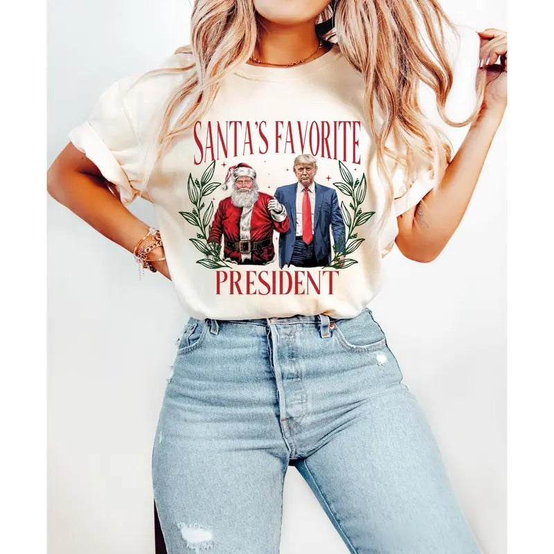 Santa's favorite president T-Shirt, Humorous Trump Christmas T-Shirt Hoodie, Sweatshirt | HypeDripTees.com