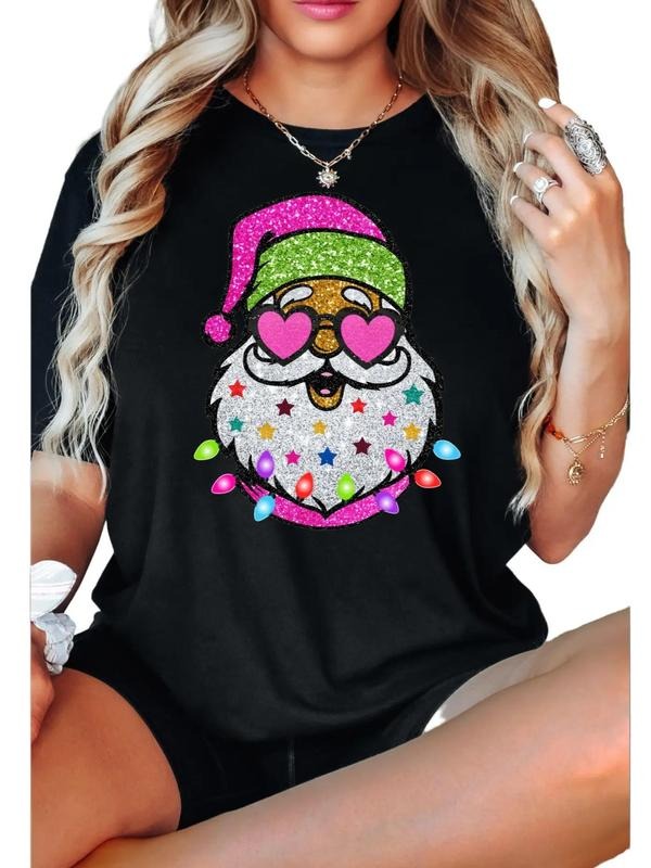 Santa with sunglasses printed sparkle effect tshirt Cotton Hoodie, Sweatshirt | HypeDripTees.com