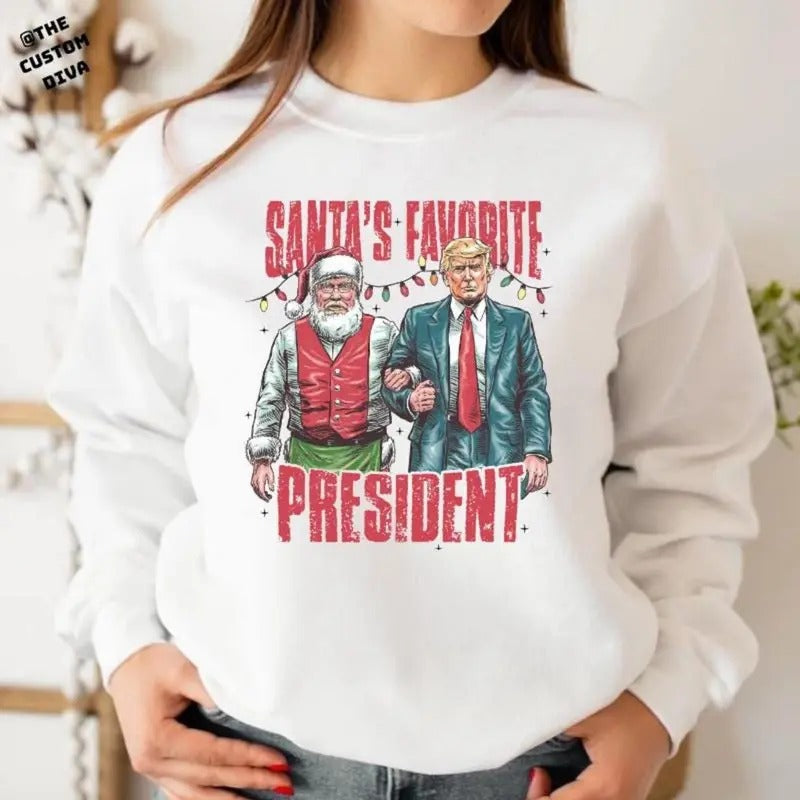 Santas Favorite President Funny Sweatshirt, Humorous Trump Christmas Sweatshirt, Christmas Vibes President Sweatshirt,...