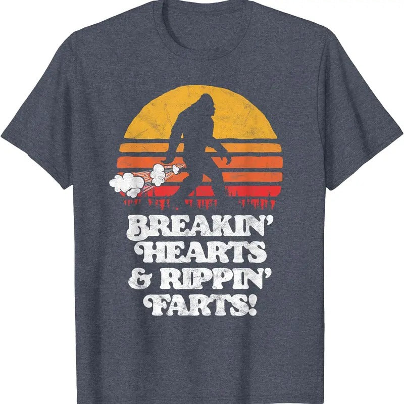 Sasquatch Breakin Hearts & Rippin Farts! Funny Bigfoot Sun T-Shirt | Unisex Cotton Tee Gift | Full Size Hoodie, Sweatshirt