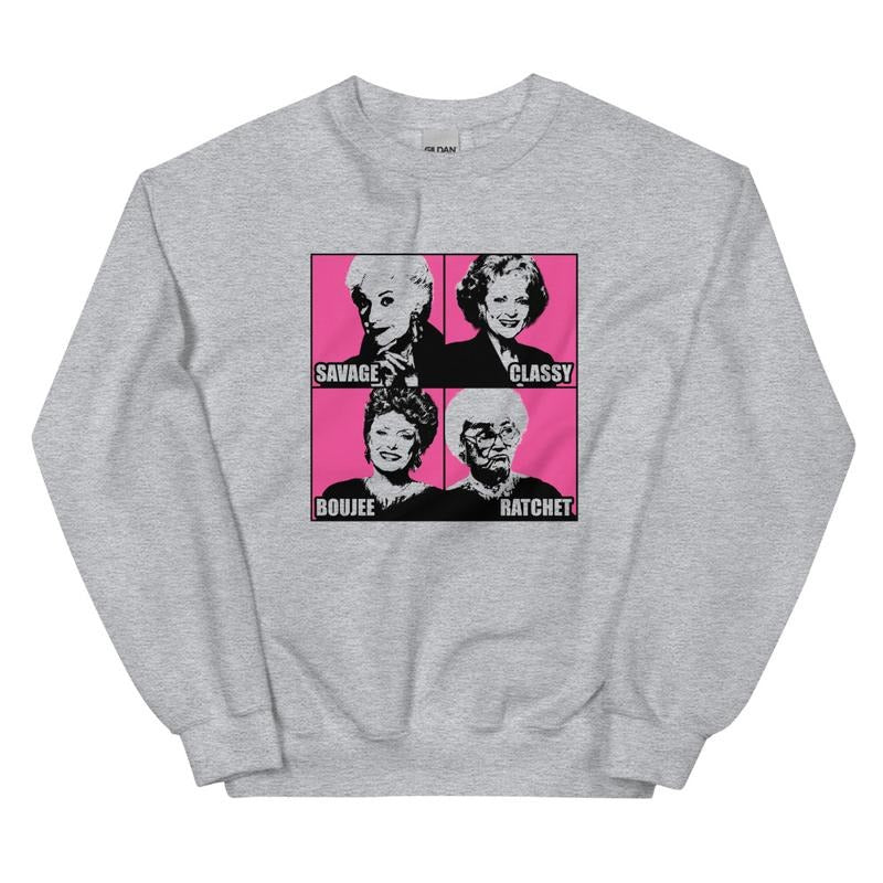Savage Classy Boujee Ratchet Golden Graphic Crewneck Sweatshirt T-Shirts, Hoodie | HypeDripTees.com