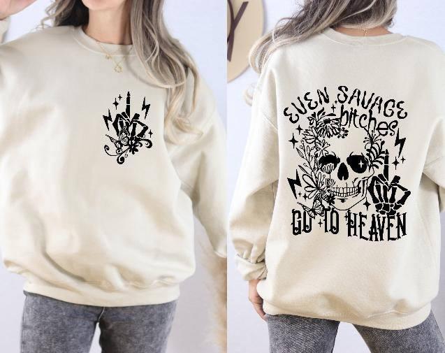 Savages go to Heaven Sweatshirt Front and Back Print Casual Womenswear T-Shirts, Hoodie | HypeDripTees.com