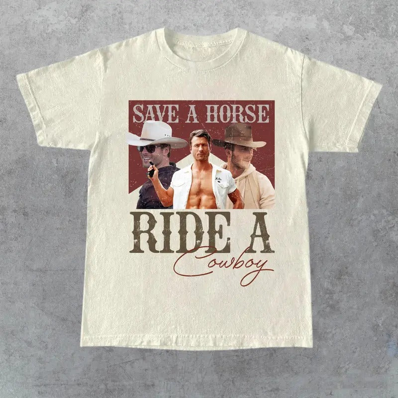 Save A Horse Ride A Cowboy Unisex T-shirt, If You Feel It Chase It, Glen Powell As Tyler Owens Unisex Shirt, Gift For...