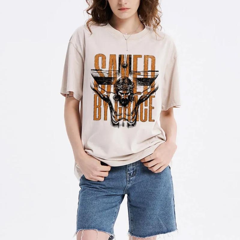 Save By Grace T-Shirt Casual Style Crew Neck Short Sleeve T-Shirt Tops Trendy for Unisex Hoodie, Sweatshirt