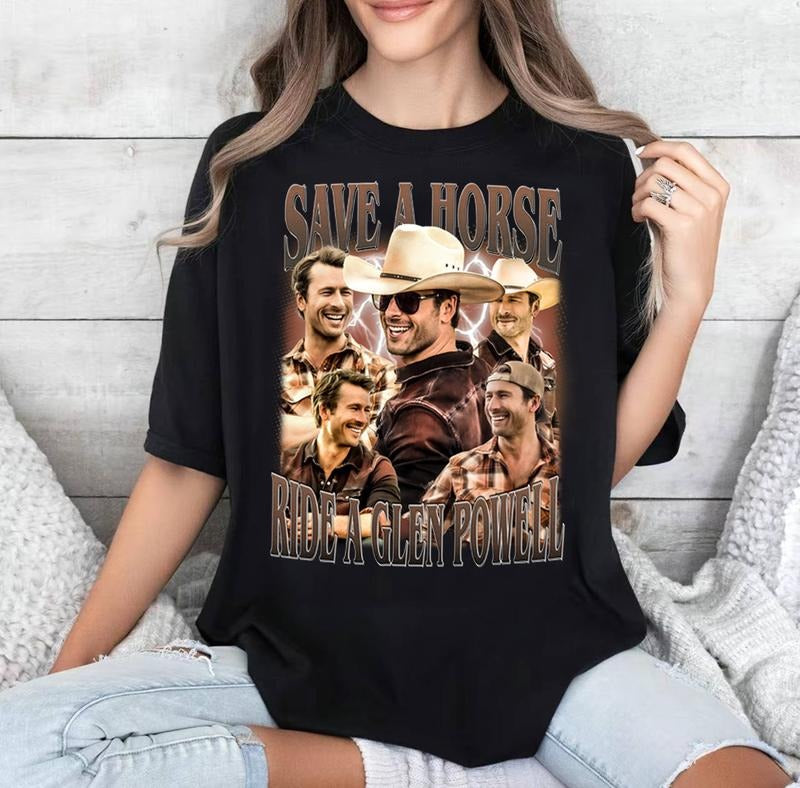 Save a horse, ride a Glen Powell Gildan T-shirt, Sweatshirt, Hoodie | HypeDripTees.com