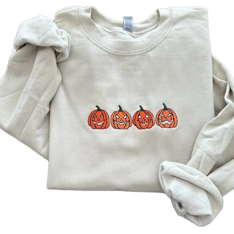 Scary Pumpkin Halloween Embroidered Crewneck Sweatshirt Comfort T-Shirts, Hoodie | HypeDripTees.com