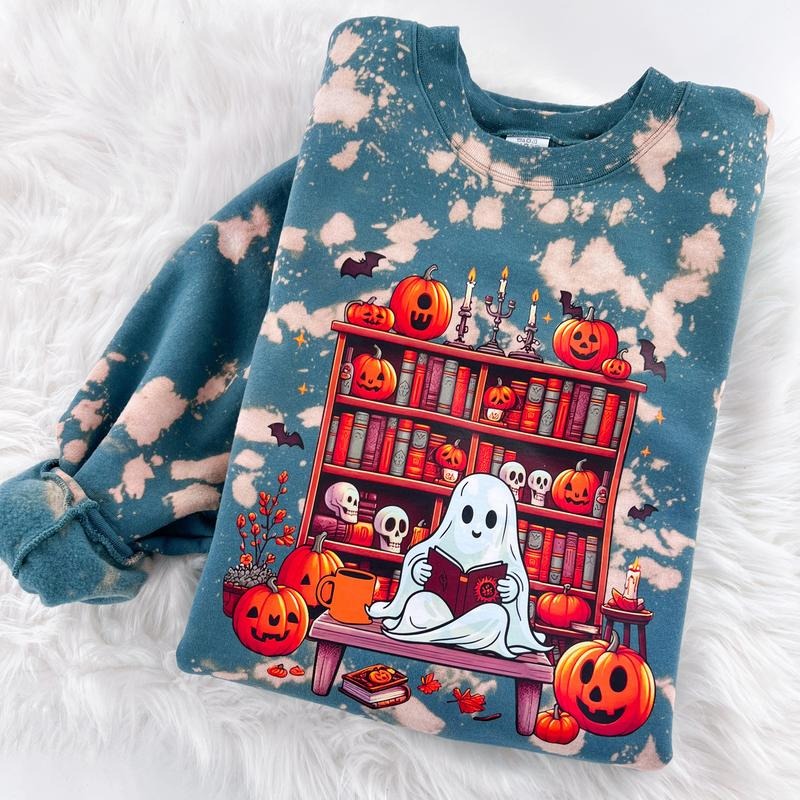 Scary Stories Bookish Ghost Halloween Marbled Sweatshirt or Hoodie with sleeve print Comfy Womenswear Tops T-Shirts