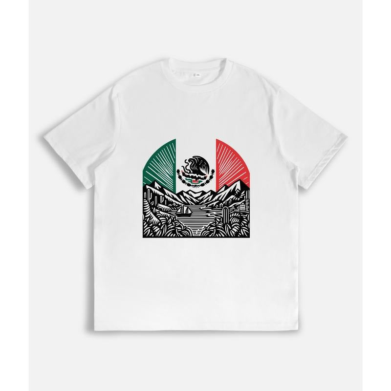 Scenic and Patriotic T - Shirt: Mexican Landscape with National Emblem Hoodie, Sweatshirt | HypeDripTees.com