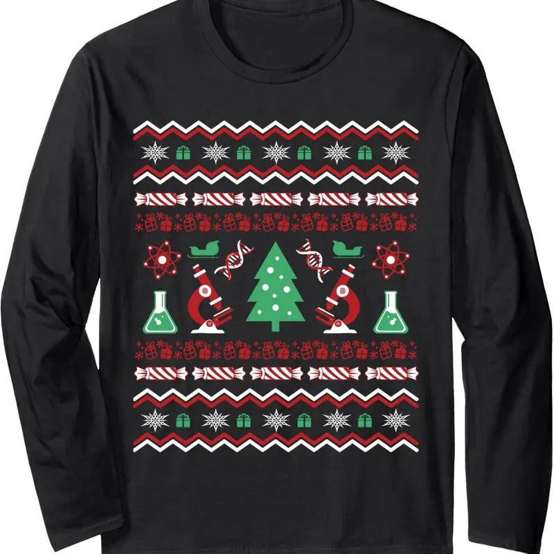Science Laboratory Ugly Christmas Sweater - DNA Microbiology Long Sleeve T-Shirt Hoodie, Sweatshirt | HypeDripTees.com