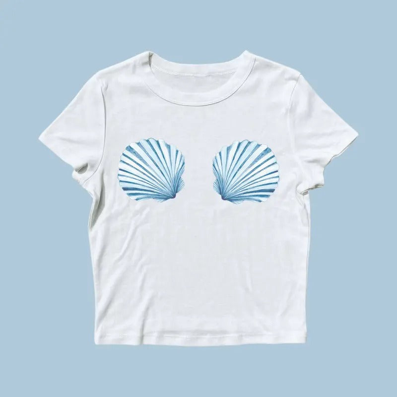 Sea Shell Baby Tee Vintage Collage Aesthetic Seashell Baby Tee Coastal Grandma Cute Women's T-Shirt Sustainably Made...