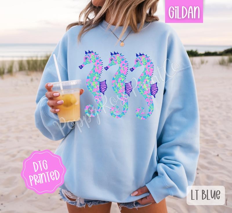 Seahorse Trio Sweatshirt, Cute Women's Beach Sweater, Trendy Summer Crewneck, Gift for Her T-Shirts, Hoodie