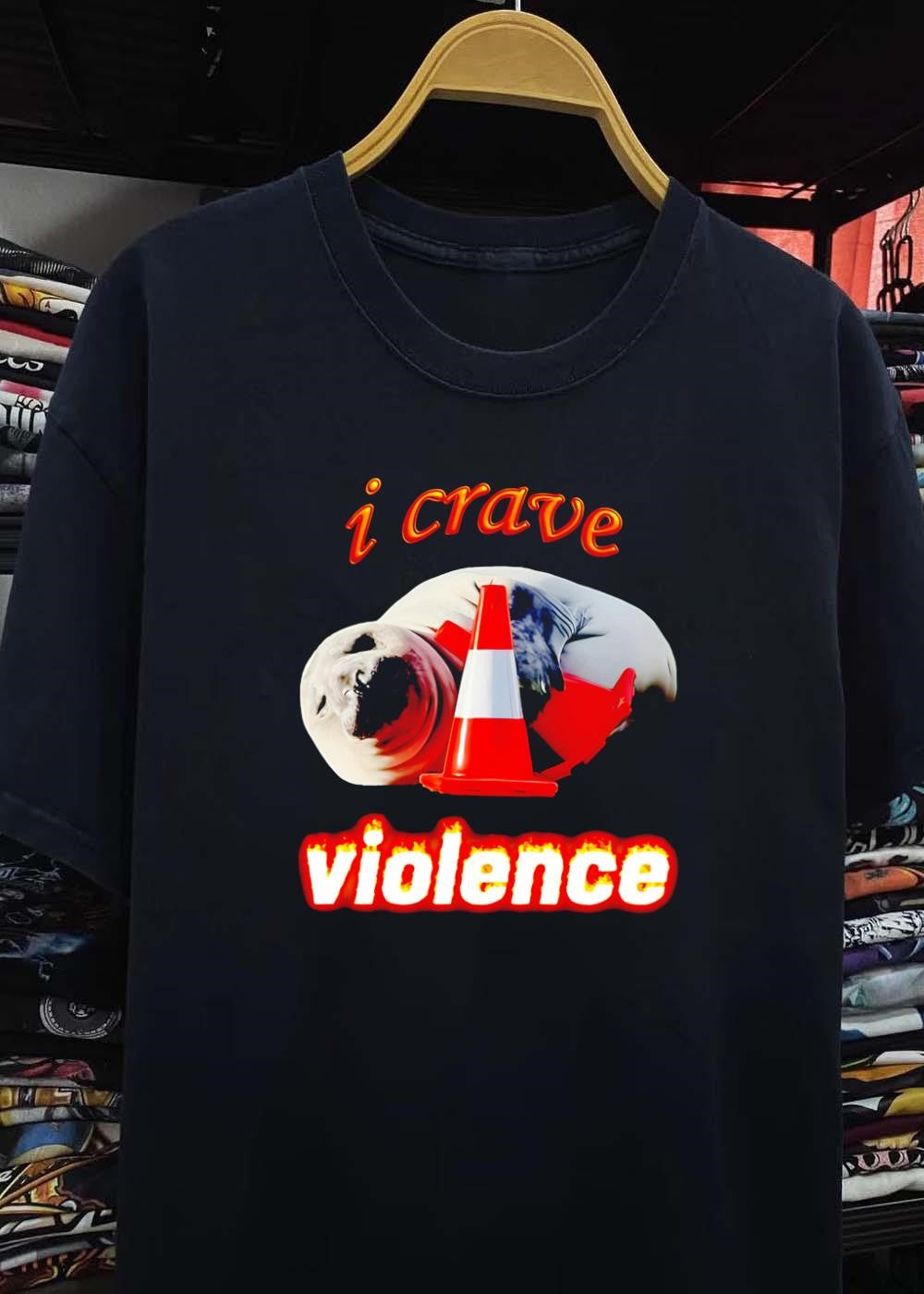 Seal With Traffic Cone i crave violence T-Shirt