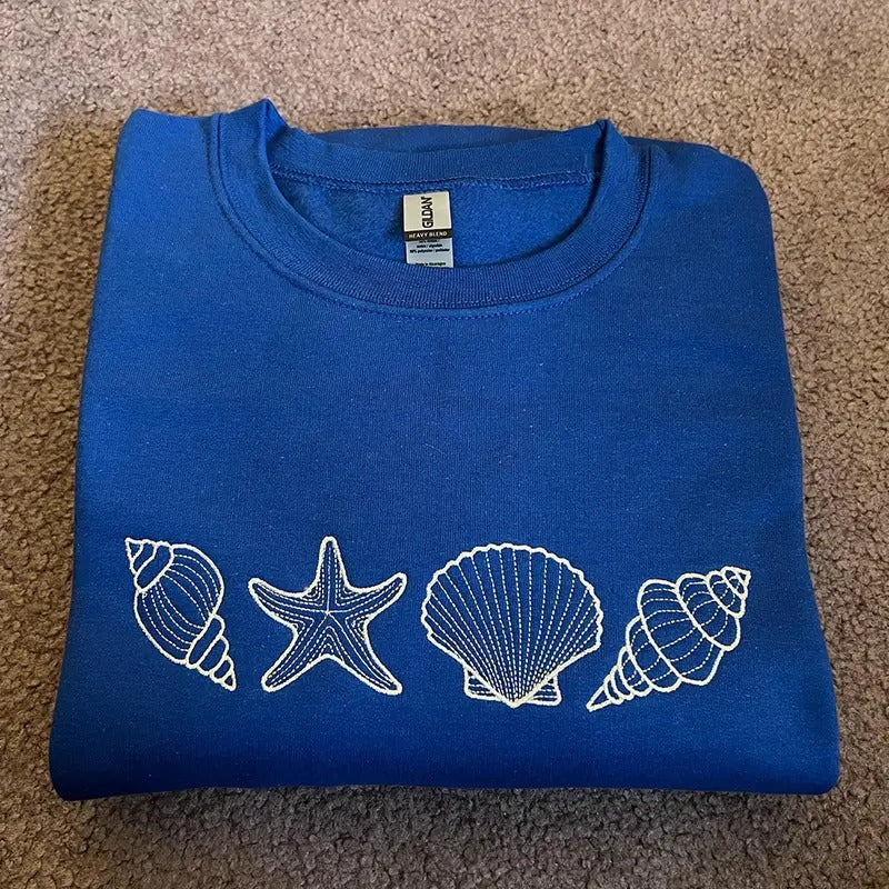 Seashell Embroidered Beach Lover Nature Cute Simple T-Shirts, Hoodie, Sweatshirt