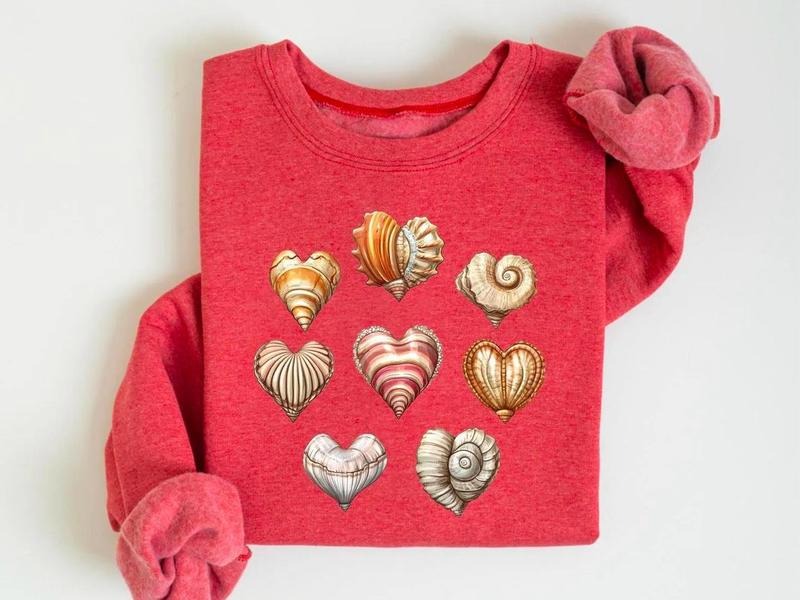 Seashell Hearts Sweatshirt, Beach Lover Shirt, Cute Valentines Day T-Shirt, Ocean Sweater, Seashell Shirt, Coconut Girl...