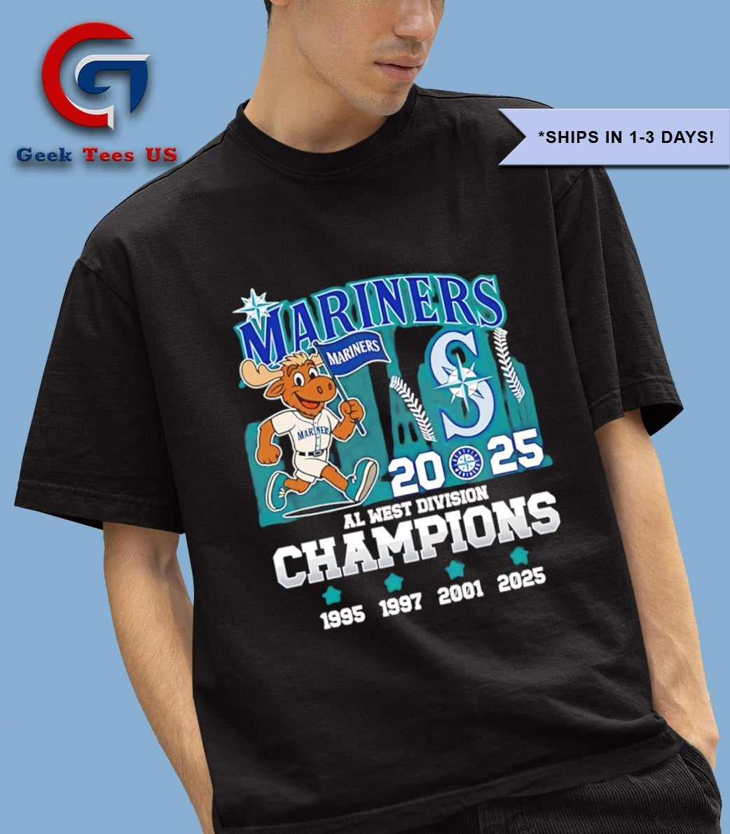 Seattle Mariners AL West Division Champions 1995 1997 2001 2025 mascot shirt