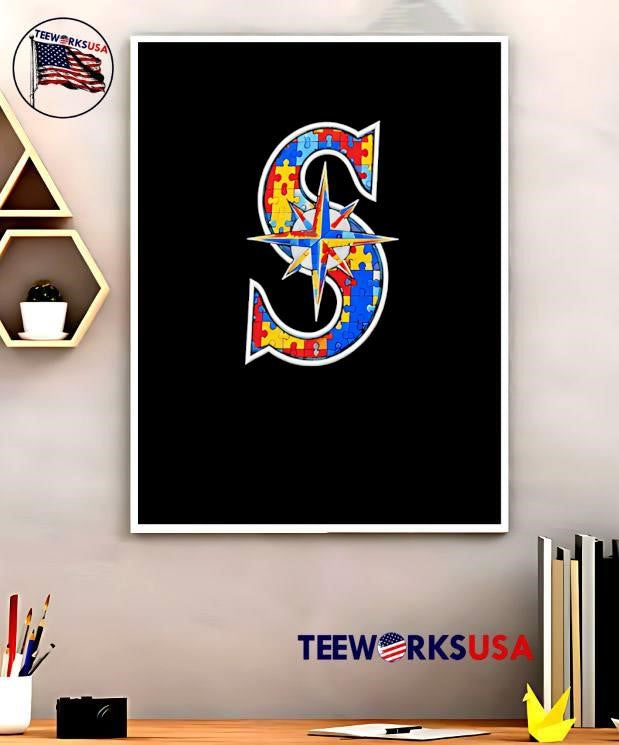 Seattle Mariners Puzzle Piece Compass Logo T-Shirt