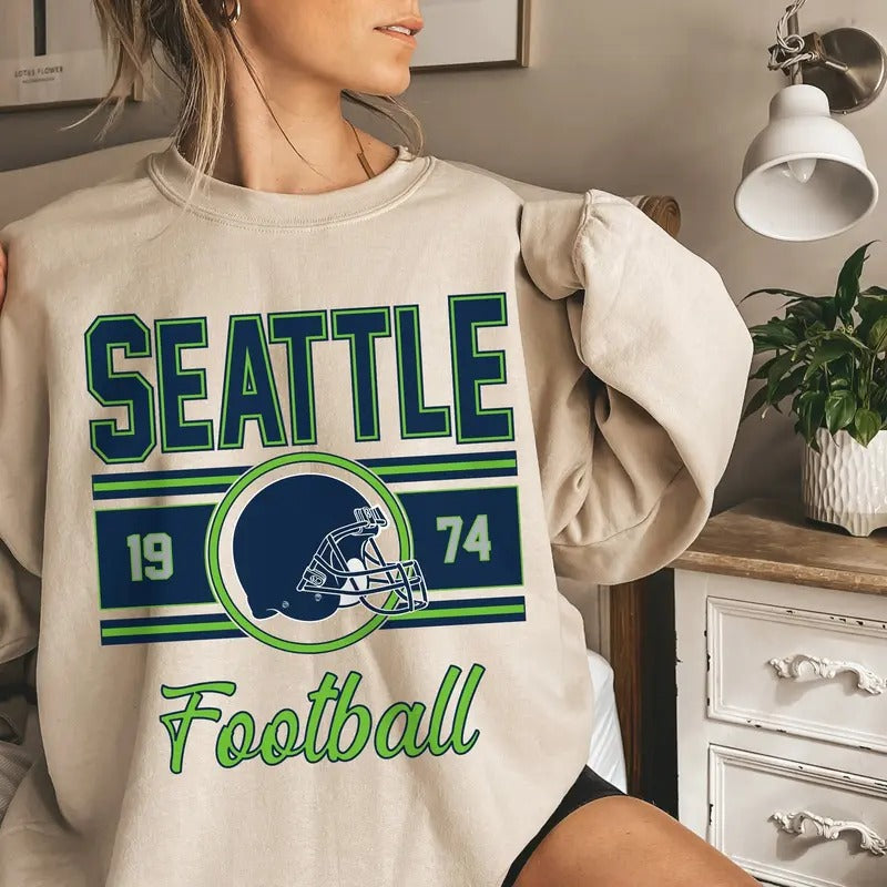 Seattle Vintage Sweatshirt, Classic Seattle Football Sweater, Women's Seattle Football Crewneck, Seattle Football...