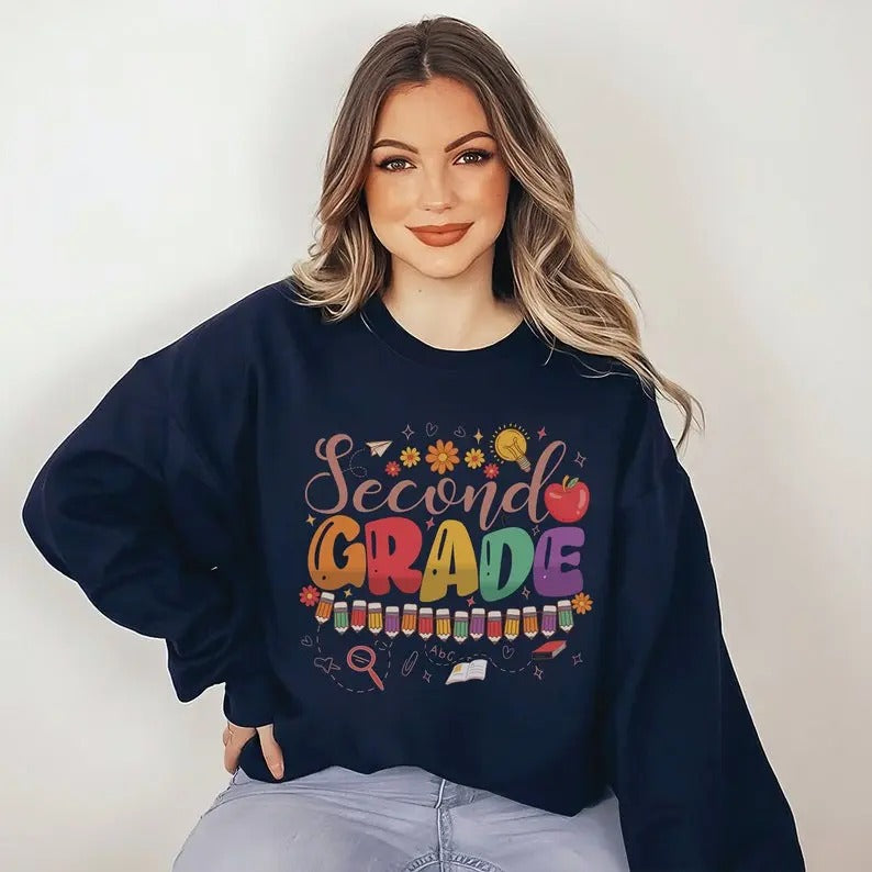 Second Grade Vibes Teacher Sweatshirt, 2nd Grade Teacher Shirt, Elementary Teacher, Second Grade Teacher, School...