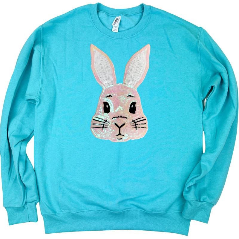 Sequin Bunny Face Gildan Sweatshirt -- SCUBA BLUE T-Shirts, Hoodie | HypeDripTees.com