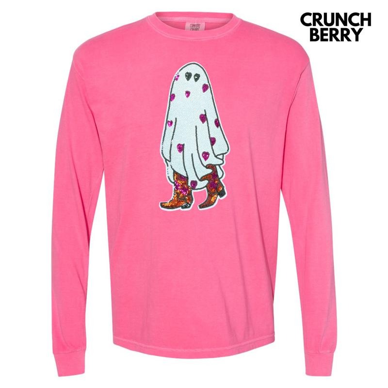 Sequin Cowgirl Ghost Patch Long Sleeve Comfort Colors T-Shirt Hoodie, Sweatshirt | HypeDripTees.com