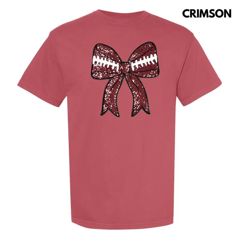 Sequin Football Bow Patch Comfort Colors T-Shirt Hoodie, Sweatshirt | HypeDripTees.com