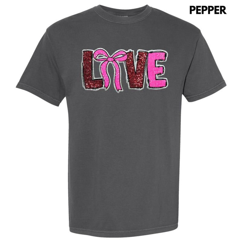 Sequin Love Bow Patch Comfort Colors T-Shirt Hoodie, Sweatshirt | HypeDripTees.com