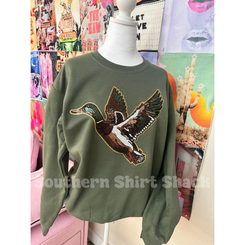 Sequin Mallard Duck Patch Sweatshirt or T Shirt | Sequin Duck Sweatshirt | Hunting Sweatshirt | Girls who Hunt Hoodie