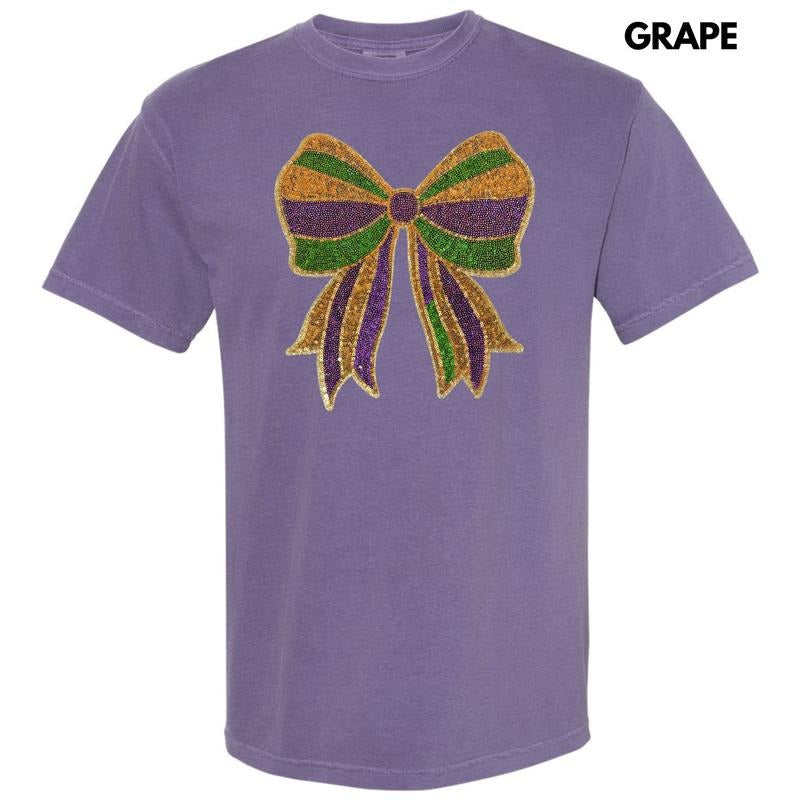 Sequin Mardi Gras Bow Patch Comfort Colors T-Shirt Hoodie, Sweatshirt | HypeDripTees.com