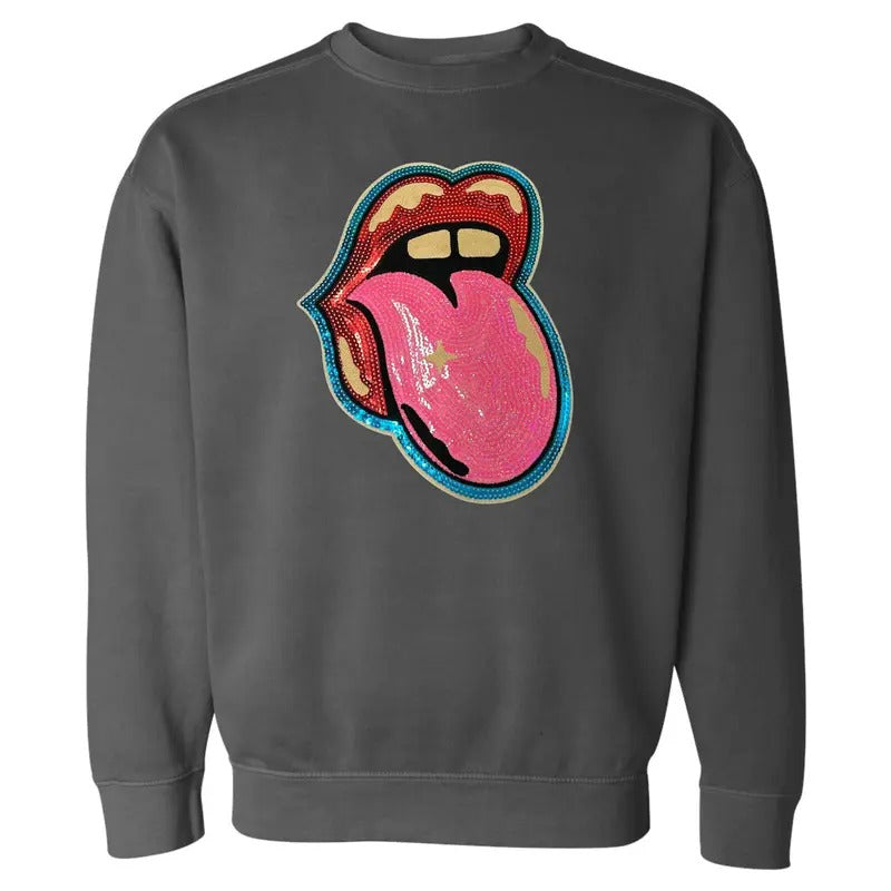Sequin Mouth Patch Comfort Colors Sweatshirt T-Shirts, Hoodie | HypeDripTees.com