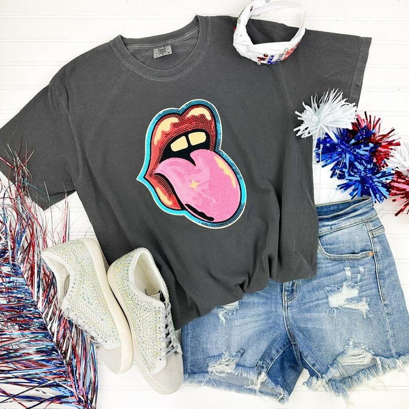 Sequin Mouth Patch Comfort Colors T-Shirt Hoodie, Sweatshirt | HypeDripTees.com