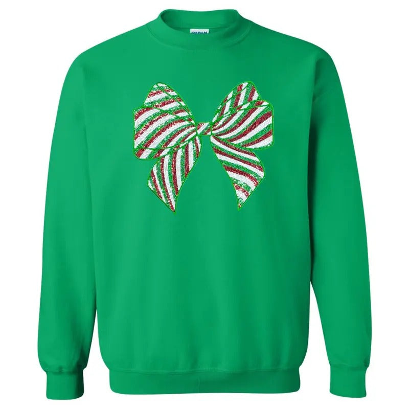 Sequin Red & Green Bow Patch Sweatshirt T-Shirts, Hoodie | HypeDripTees.com