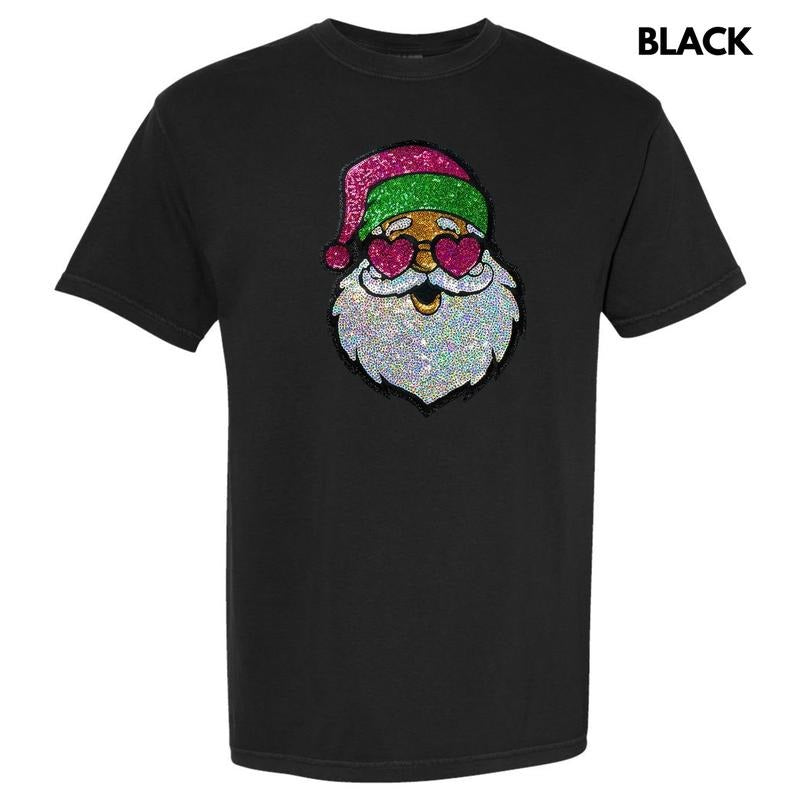 Sequin Santa Heart Eyes Patch Comfort Colors T-Shirt Hoodie, Sweatshirt | HypeDripTees.com