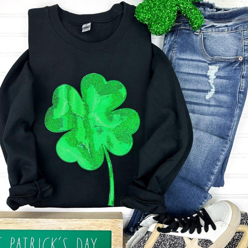 Sequin Shamrock Patch Gildan Sweatshirt T-Shirts, Hoodie | HypeDripTees.com