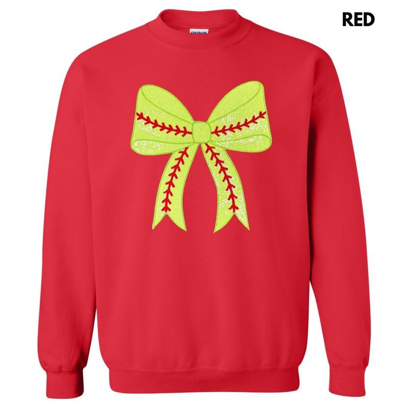 Sequin Softball Bow Patch Sweatshirt T-Shirts, Hoodie | HypeDripTees.com