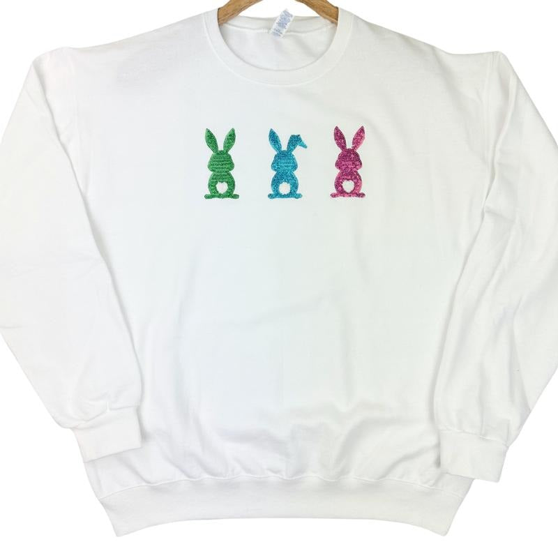Sequin Triple Bunny Patch Sweatshirt -- WHITE T-Shirts, Hoodie | HypeDripTees.com