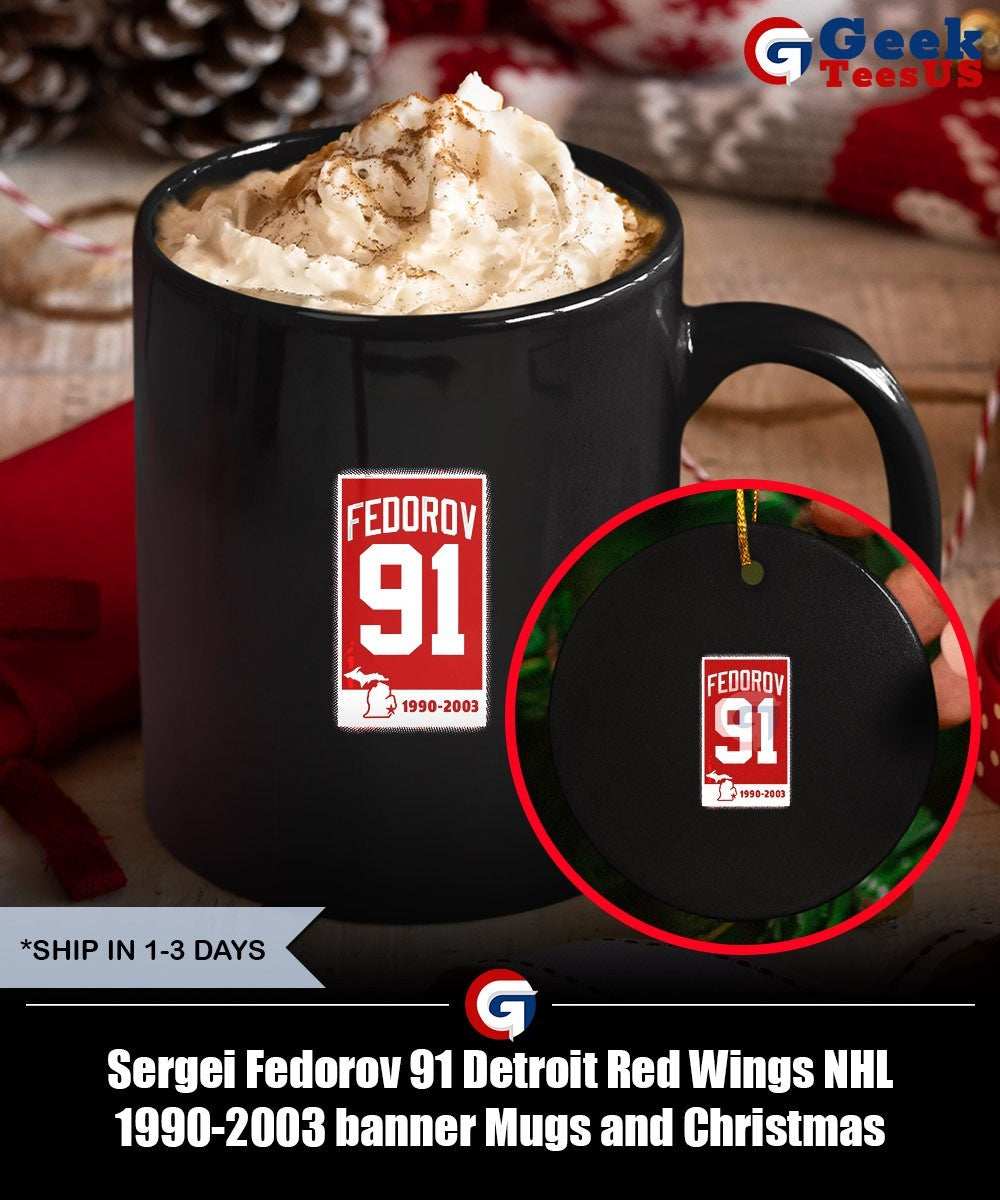 Sergei Fedorov 91 Detroit Red Wings NHL 1990-2003 banner shirt