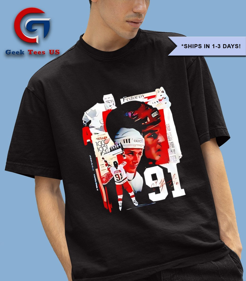 Sergei Fedorov 91 Detroit Red Wings NHL News signature shirt